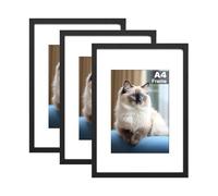 RUN HELIX A4 Picture Frame Set of 3, A4 Frame, White Picture Frames 22.6 x 31.3cm, A4 photo Frames,Plexiglass, A4 Poster Frame With Stand Table Top or Wall Hanging (Black, A4-3P)