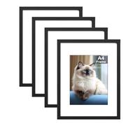 RUN HELIX A4 Picture Frame Set of 4, A4 Frame, Black Picture Frames 22.6 x 31.3cm, A4 photo Frames,Plexiglass, A4 Poster Frame With Stand Table Top or Wall Hanging