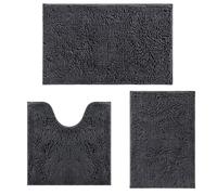 RUN HELIX Bath Mat - Non Slip Anti Mould, Dark Grey Bath Mat Set, Shaggy Bath Mats for Bathroom, Absorbent Machine Washable Bathroom rug, Bathrooms Mat Set with U-Shaped Pedestal Mat (Dark Grey)