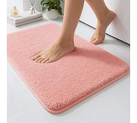 RUN HELIX Bathroom Mat 40x60cm, 0.8inch Fluffy Long Hair Non-slip Super-Absorbent Machine Microfibre Washable Bath Rugs for Bathroom Bathtub Floor, Pink