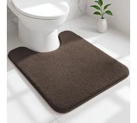 RUN HELIX Bathroom Mat 50x50cm U-Shape, 0.8inch Fluffy Long Hair Non-slip Super-Absorbent Machine Microfibre Washable Bath Rugs for Bathroom Bathtub Floor, Brown
