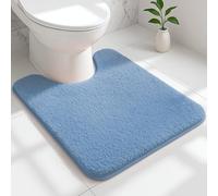 RUN HELIX Bathroom Mat 50x50cm U-Shape, 0.8inch Fluffy Long Hair Non-slip Super-Absorbent Machine Microfibre Washable Bath Rugs for Bathroom Bathtub Floor, Blue