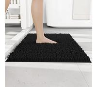 RUN HELIX Chenille Bath Mat Non Slip, Black Bathroom Mat 40x60 cm, Shaggy Bathroom Rug, Absorbent Bath Mats for Bathroom, Fluffy Bathroom Mats (40 x 60 cm, Black)