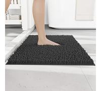 RUN HELIX Chenille Bath Mat Non Slip, Dark Grey Bathroom Mat, Shaggy Bathroom Rug, Absorbent Bath Mats for Bathroom, Fluffy Bathroom Mats (40 x 60 cm, Dark Grey)