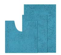 RUN HELIX Chenille Bath Mat, Non Slip Extra Soft Bath Toilet Mat 3 Pieces, Super Absorbent Bath Rug for Bathroom, Bedroom, Shower and Tub, Washable Quick Drying Bathroom Mat Deep Lake Blue
