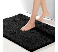 RUN HELIX Chenille Bath Mat, Non Slip Extra Soft Bath Toilet Mat 40x60 cm, Super Absorbent Bath Rug for Bathroom, Bedroom, Shower and Tub, Washable Quick Drying Bathroom Mat Black