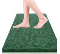 RUN HELIX Chenille Bath Mat, Non Slip Extra Soft Bath Toilet Mat 40x60 cm, Super Absorbent Bath Rug for Bathroom, Bedroom, Shower and Tub, Washable Quick Drying Bathroom Mat, Dark green