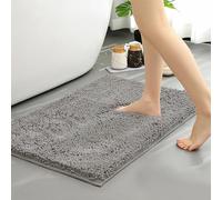 RUN HELIX Chenille Bath Mat, Non Slip Extra Soft Bath Toilet Mat 40x60cm, Super Absorbent Bath Rug for Bathroom, Bedroom, Shower and Tub, Washable Quick Drying Bathroom Mat Grey