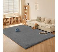 RUN HELIX Fluffy Shaggy Rugs Living Room, Modern Large Grey Area Rug with Anti-Slip Backing, Machine Washable Non-Shedding Carpet for Bedroom, Dining room, Kids Room, Nursery, Dark Grey, 80x150 cm