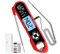 RUN HELIX Meat Thermometers, Fast & Precise Read Food Thermometer with 115.5cm Wire Probe, Backlight LCD Display, Digital Thermometers, Perfect for Cooking, BBQ, Candy Making, Milk, Water & Meat(Red)