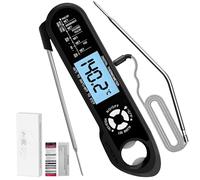 RUN HELIX Meat Thermometers, Fast&Precise Read Food Thermometer with 115.5cm Wire Probe, Backlight LCD Display, Digital Thermometers, Perfect for Cooking, BBQ, Candy Making, Milk, Water & Meat(Black)