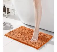 RUN HELIX Non Slip Chenille Bath Mat, Versatile Soft Bathroom Mat & Shower Mat, Machine Washable Absorbent Bath Mats for Bathroom, Living Room, Kitchen, Bedroom & Indoor Scenes, 40x60cm, Orange