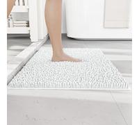 RUN HELIX Non Slip Chenille Bath Mat, Versatile Soft Bathroom Mat & Shower Mat, Machine Washable Absorbent Bath Mats for Bathroom, Living Room, Kitchen, Bedroom & Indoor Scenes, 50x80cm, White