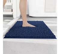 RUN HELIX Non Slip Chenille Bath Mat, Versatile Soft Bathroom Mat & Shower Mat, Machine Washable Absorbent Bath Mats for Bathroom, Living Room, Kitchen, Bedroom & Indoor Scenes, 40x60cm, Dark Blue