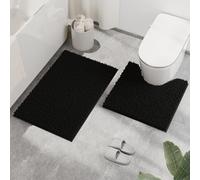 RUN HELIX Non Slip Chenille Bathroom Mat Sets 2 Piece, Versatile Soft Bathroom Mat with U-Shaped Toilet Rug, Machine Washable Absorbent Bath Mats for Bathroom, Indoor Scenes, 50x80&50x50cm, Black
