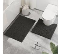RUN HELIX Non Slip Chenille Bathroom Mat Sets 2 Piece, Versatile Soft Bathroom Mat with U-Shaped Toilet Rug, Machine Washable Absorbent Bath Mats for Bathroom, Indoor Scenes, 50x80&50x50cm, Dark Grey