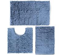 RUN HELIX Ultra Soft Chenille Bath Mat Non Slip, Bath Mat Set 3 Piece, Shaggy Bathroom Mats, Absorbent Bath Mats for Bathroom, Fluffy Bathrooms Mat Set with U-Shaped Toilet Rug (Haze Blue)