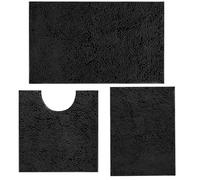 RUN HELIX Ultra Soft Chenille Bath Mat Non Slip, Bath Mat Set 3 Piece, Shaggy Bathroom Mats, Absorbent Bath Mats for Bathroom, Fluffy Bathrooms Mat Set with U-Shaped Toilet Rug (Black)