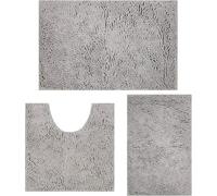 RUN HELIX Ultra Soft Chenille Bath Mat Non Slip, Bath Mat Set 3, Shaggy Bathroom Mats, Super Absorbent Bath Mats for Bathroom, Fluffy Bathrooms Mat Set with U-Shaped Toilet Rug (Light Grey)