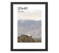 RUN HELIX Wooden 30x40 Picture Frame, 30 x 40cm Picture Frame with Scratch Resistant for Wall Display, Picture Frames 30cm x 40cm with Mat and Plexiglass for Photos, Art, Certificates, Black