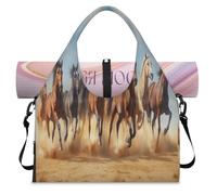 Run Horses Sports Duffle Bag with Shoe Compartment Weekend Overnight Bags Tote Cabin Luggage Bag for Gym Yoga Travel
