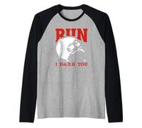 Run I Dare You Baseball Catcher Funny Quote Raglan Baseball Tee