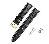 Run Ken 18/19 /20/21 /22 23 /24mm Brown Black Genuine Leather Watchband Compatible With Hamilton Men Women Wrist Bracelet Pin Buckle(Black-White-Gold,15mm)