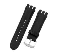 Run Ken 23MM Genuine Calf Leather Watchband Steel Clasp Compatible With Swatch IRONY YOS440 449 448 401G Watch(B Black,23mm silver clasp)