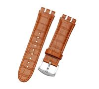Run Ken 23MM Genuine Calf Leather Watchband Steel Clasp Compatible With Swatch IRONY YOS440 449 448 401G Watch(A light brown,23mm silver clasp)