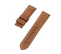 Run Ken 24mm Brown Grey Red Crazy Horse Leather Watchband Compatible With Panerai Watch Strap Compatible With PAM441 Bracelet Pin Buckle Watch Band Tools Free(Brown Red strap,24mm Rose buckle)