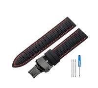 Run Ken Breathable Soft Silicone Waterproof Watch Strap 20 22 24mm Accessories(Black red-Black-B1,22mm)
