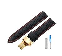 Run Ken Breathable Soft Silicone Waterproof Watch Strap 20 22 24mm Accessories(Black red-Gold-B1,24mm)