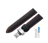 Run Ken Breathable Soft Silicone Waterproof Watch Strap 20 22 24mm Accessories(Black red-Steel-B1,20mm)
