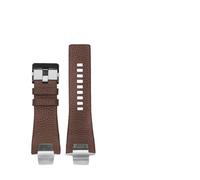 Run Ken Compatible With Diesel DZ4246 DZ1273b Bracelet 32 * 17mm Plain Black Dark Brown Genuine Leather Steel Clasp Watchband Strap Dedicated Men(B Dark brown black)