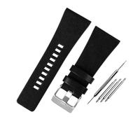 Run Ken Compatible With Diesel/POlice Watchbands Men's Wrist Large Size Watch Bands 26MM 28MM 30MM 32MM Black Brown Genuine Calf Hide Leather Strap(Black silver buckle,32mm)