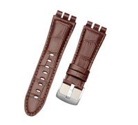 Run Ken Compatible With Swatch Watchband 23mm Soft Waterproof Genuine Leather Zwart Brown Cowhide Bracelet(A Brown,23mm silver clasp)