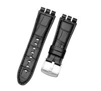 Run Ken Compatible With Swatch Watchband 23mm Soft Waterproof Genuine Leather Zwart Brown Cowhide Bracelet(A Black,23mm silver clasp)