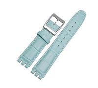 Run Ken Genuine Leather Bracelet Compatible With Swatch Watch Band 17mm 19mm Wrist Strap Blue Red Black Watchbands(Sky blue silver,19mm)