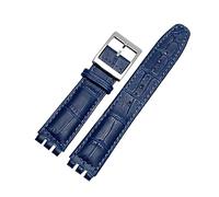 Run Ken Genuine Leather Bracelet Compatible With Swatch Watch Band 17mm 19mm Wrist Strap Blue Red Black Watchbands(Blue silver,17mm)