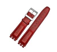 Run Ken Genuine Leather Bracelet Compatible With Swatch Watch Band 17mm 19mm Wrist Strap Blue Red Black Watchbands(Red silver,19mm)