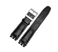 Run Ken Genuine Leather Bracelet Compatible With Swatch Watch Band 17mm 19mm Wrist Strap Blue Red Black Watchbands(Black silver buckle,17mm)