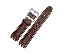 Run Ken Genuine Leather Bracelet Compatible With Swatch Watch Band 17mm 19mm Wrist Strap Blue Red Black Watchbands(Brown white silver,17mm)