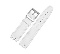 Run Ken Genuine Leather Bracelet Compatible With Swatch Watch Band 17mm 19mm Wrist Strap Blue Red Black Watchbands(White silver,17mm)