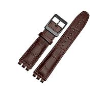 Run Ken Genuine Leather Bracelet Compatible With Swatch Watch Band 17mm 19mm Wrist Strap Blue Red Black Watchbands(Brown black buckle,17mm)