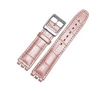 Run Ken Genuine Leather Bracelet Compatible With Swatch Watch Band 17mm 19mm Wrist Strap Blue Red Black Watchbands(Fluorescent pink,17mm)