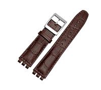 Run Ken Genuine Leather Bracelet Compatible With Swatch Watch Band 17mm 19mm Wrist Strap Blue Red Black Watchbands(Brown silver buckle,19mm)
