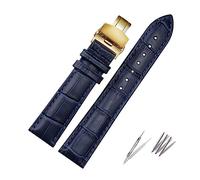 Run Ken Genuine Leather Dark Blue Color Watch Strap Butterfly Clasp Watchband Sized In 16mm 18mm 20mm 21 22mm 23mm(Blue gold buckle,23mm)