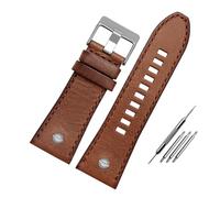 Run Ken Genuine Leather Watchband Compatible With Diesel Watch Belt DZ4476/4482 DZ7408 7406 4318 Strap 22 24 26 28mm Large Size Men Wrist Watch Band(15 Brown silver,22mm)