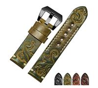 Run Ken Hand Made Retro Carved Genuine Leather Watchband 18 20 22 24mm Zwart Red Bracelet Replacement Strap Compatible With Men's Watch Accessories(Yellow black A,20mm)