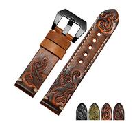 Run Ken Hand Made Retro Carved Genuine Leather Watchband 18 20 22 24mm Zwart Red Bracelet Replacement Strap Compatible With Men's Watch Accessories(Orange black A,20mm)
